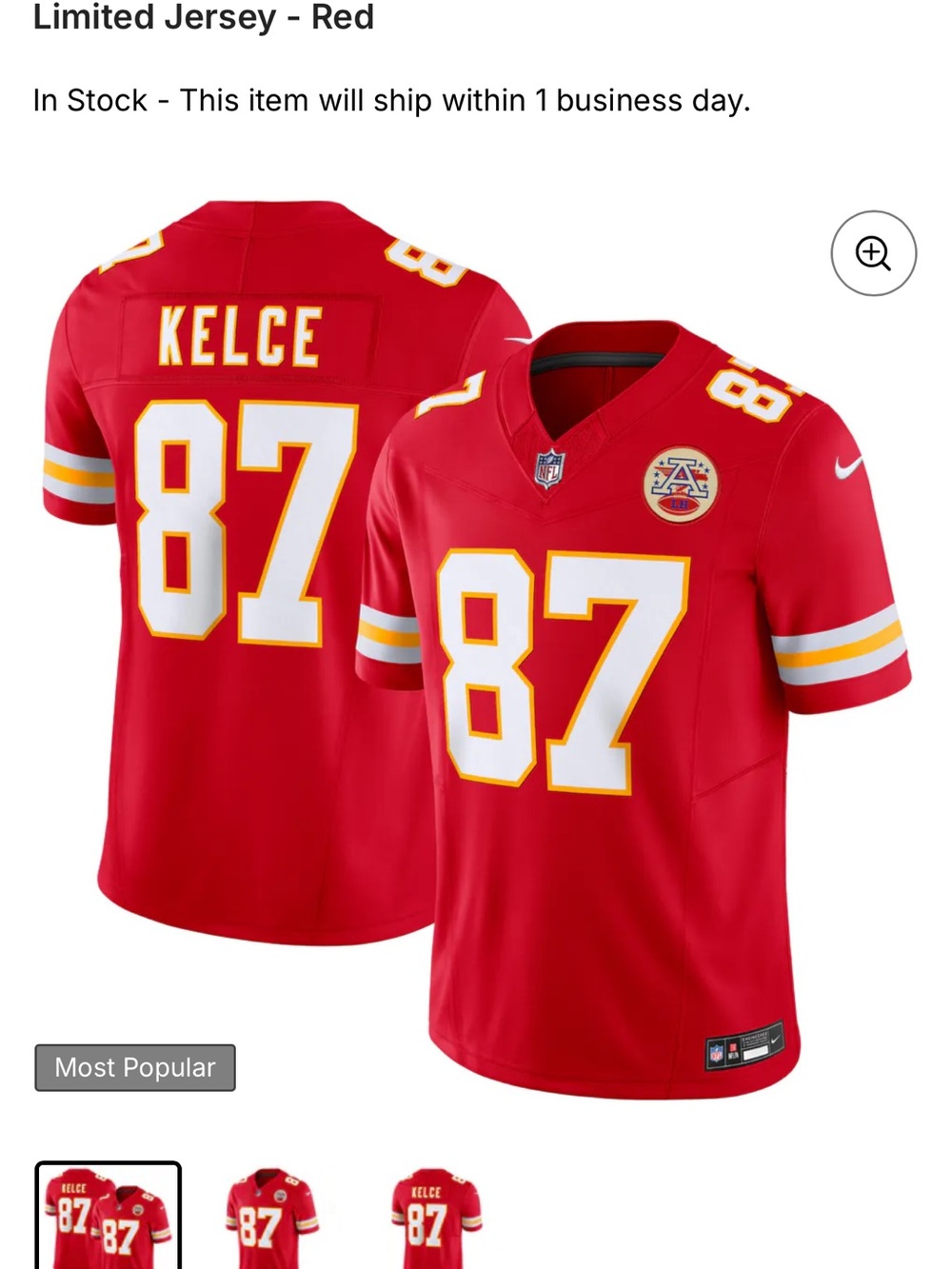 Nike Men's Red Kansas City Chiefs Travis Kelce #87 Jersey